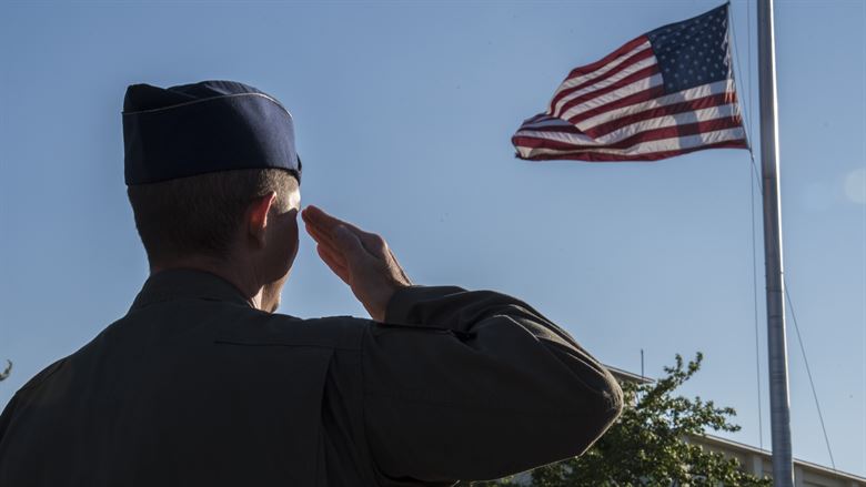 Soldier Saluting American Flag