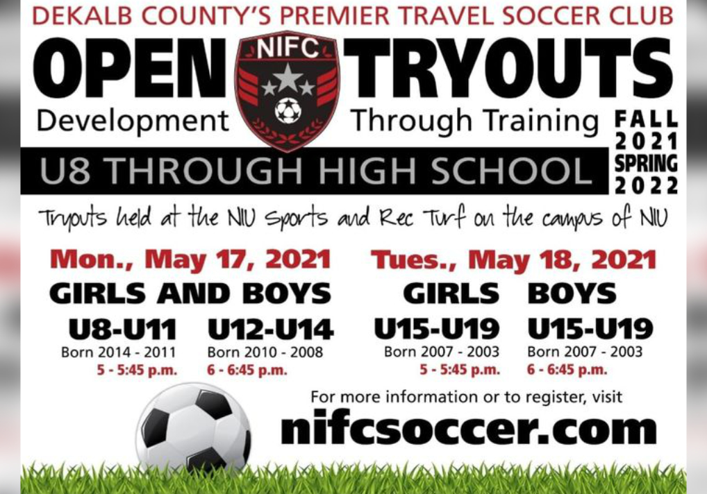 Open Tryouts For NIFC Club Soccer, Youth 6 To 18 Years Old, May 17 And 18, 2021